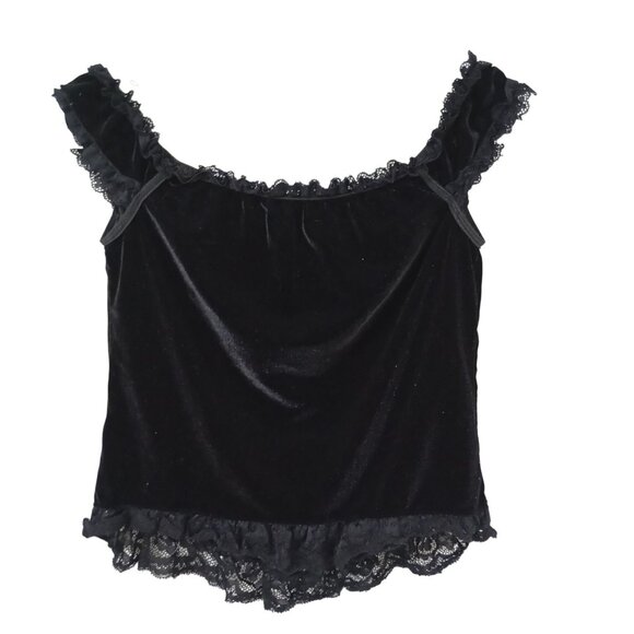 Top Velvet Lace Trim Off Shoulder Corset Style Size Large Black Womens - Picture 4 of 6